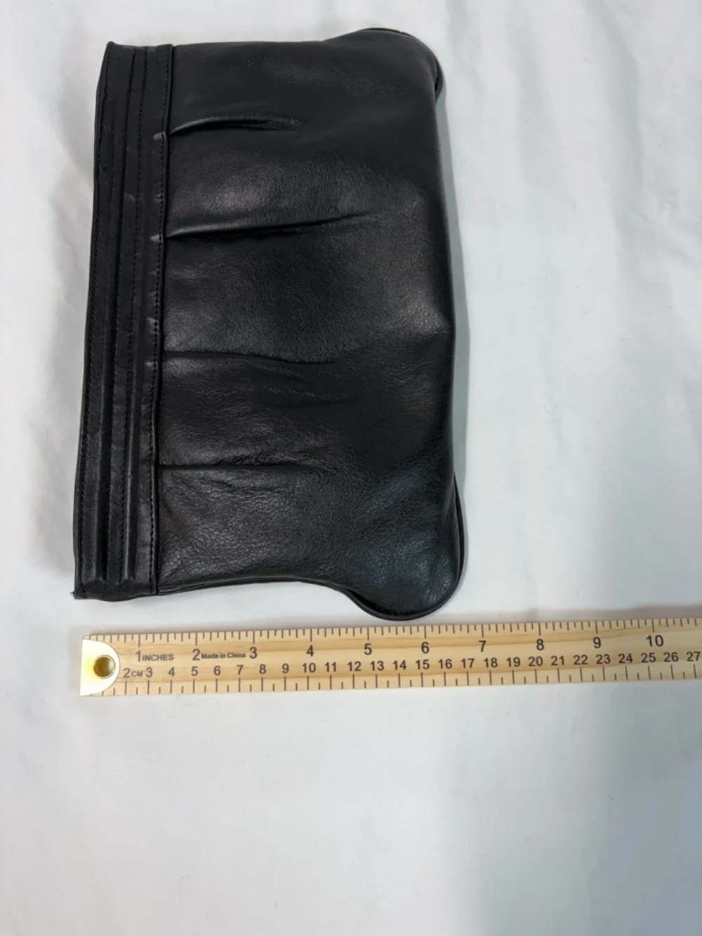 Vintage 90s Soft Black Leather Clutch Slouchy Minimalist Y2K